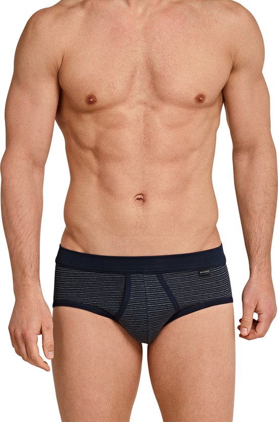 Slip de sport SCHIESSER Original Classics (lot de 2) - Feinripp avec braguette - rayé bleu foncé - Taille: XXL