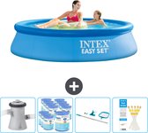 Intex Rond Opblaasbaar Easy Set Zwembad - 244 x 61 cm - Blauw - Inclusief Pomp Filters - Schoonmaakset - Testrips