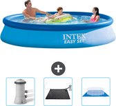 Intex Rond Opblaasbaar Easy Set Zwembad - 366 x 76 cm - Blauw - Inclusief Zwembadfilterpomp - Solar Mat - Grondzeil