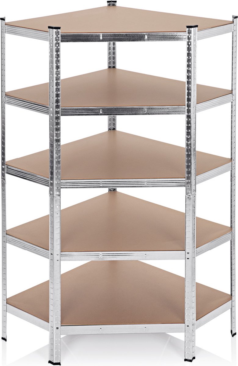 EASYmaxx zware hoekplank met 5 dragende houten planken - 40 x 90 x 180 cm - zilver/houten kleur