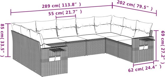 vidaXL - 9-delige - Loungeset - met - kussens - poly - rattan - zwart