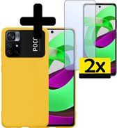 Hoesje Geschikt voor Xiaomi Poco M4 Pro 5G Hoesje Siliconen Case Met 2x Screenprotector - Hoes Geschikt voor Xiaomi Poco M4 Pro 5G Hoes Siliconen - Geel