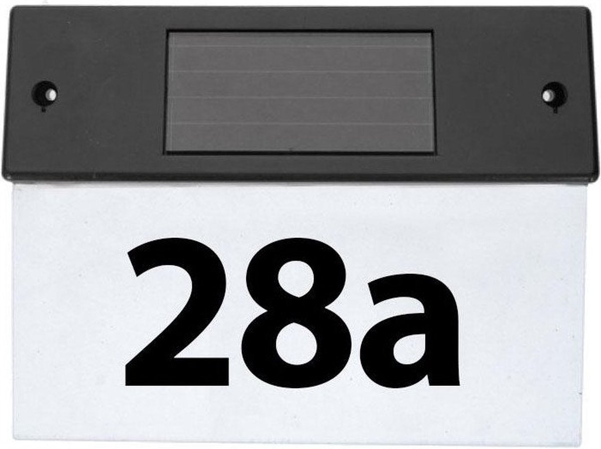 Grundig Huisnummerbord met Ledverlichting - Werkt op Zonneenergie - Wandbevestiging - Incl. Schroeven - Zwart/Transparant