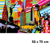 Allernieuwste.nl® Canvas Schilderij PopArt New York City USA - Kunst - Poster - Reproductie - Abstract Modern - 50 x 75 cm - Kleur