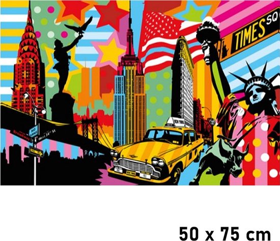Allernieuwste.nl® Toile Peinture PopArt New York City USA - Art - Affiche - Reproduction - Abstrait Moderne - 50 x 75 cm - Couleur