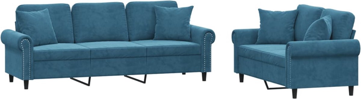 vidaXL - 2-delige - Loungeset - met - kussens - fluweel - blauw