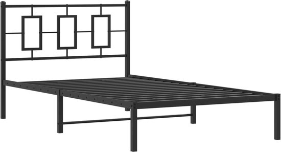 vidaXL Bedframe met hoofdbord metaal wit 107x203 cm, eenpersoonsbed, slaapkamer meubel, ledikant, bed, bedombouw, metalen bedframe, logeerbed