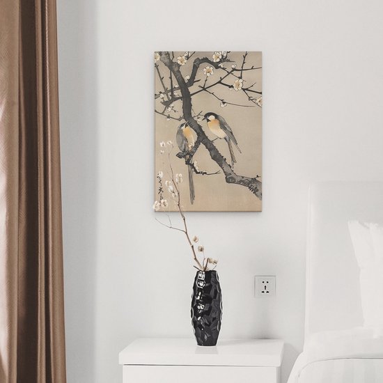 Artaza Peinture sur toile Deux Vogels assis sur une branche avec des fleurs – 20 x 30 – Klein – Photo sur toile – Impression sur toile
