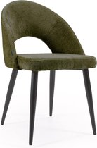 Kave Home - Chaise Mael vert chenille avec pieds en acier finition noire