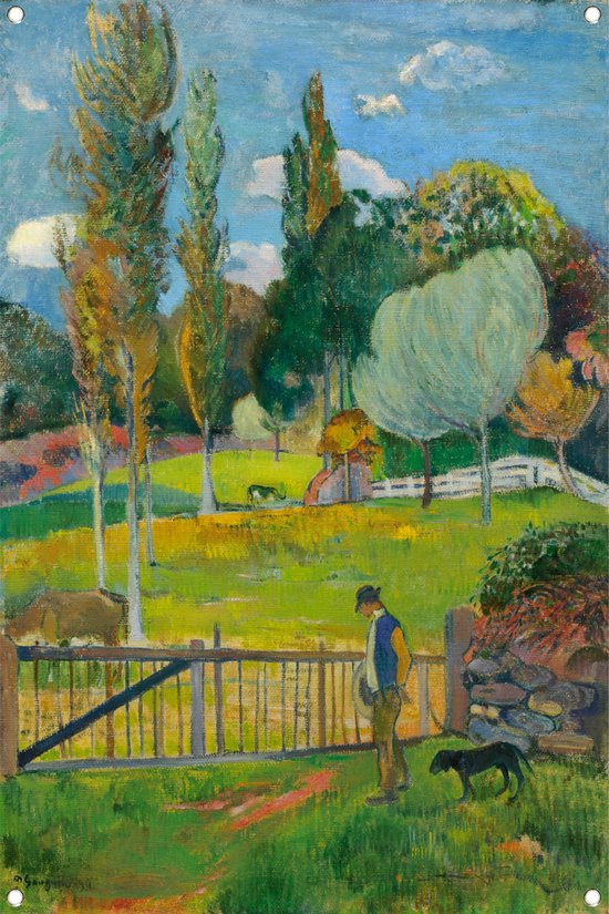 Boer en zijn hond bij een hek - Paul Gauguin poster - Landschap posters - Tuinposter Natuur - Poster buiten - Tuinschilderijen voor buiten - Tuin decoratie voor buiten tuinposter 70x105 cm