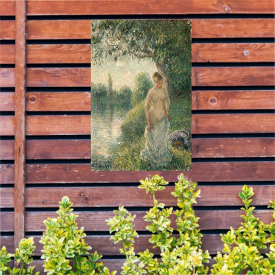 La baigneuse, femme près de l'eau sous un arbre, style impressionniste.