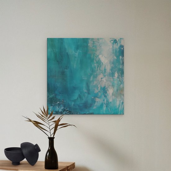 Artaza Canvas Schilderij Abstract van Blauw en Wit - 40x40 cm - Klein - Wanddecoratie Woonkamer - Schilderijen - Muurdecoratie