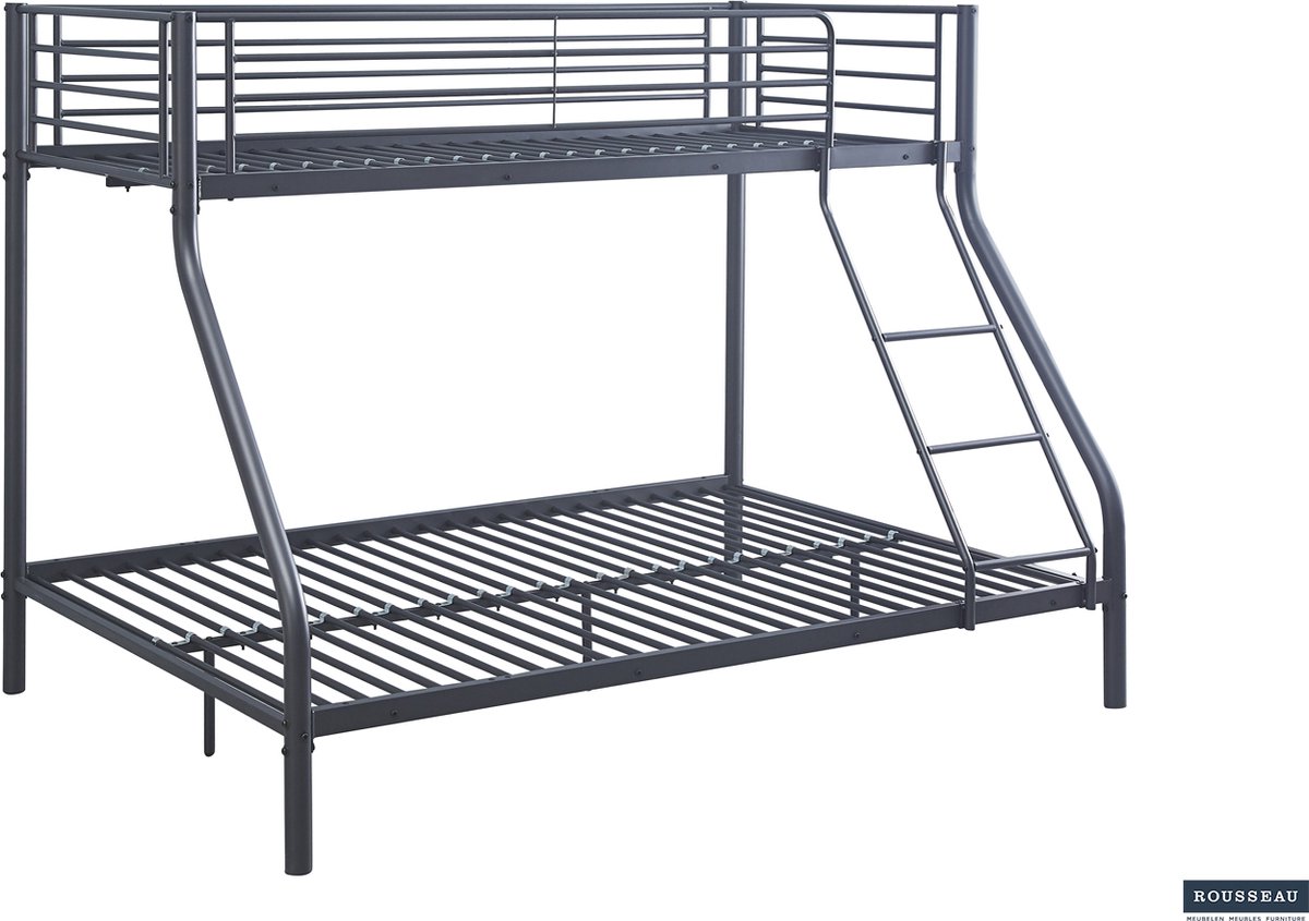 Interiax Trio Stapelbed - Metaal Donkergrijs - 140/90x200 cm - Inclusief Lattenbodems