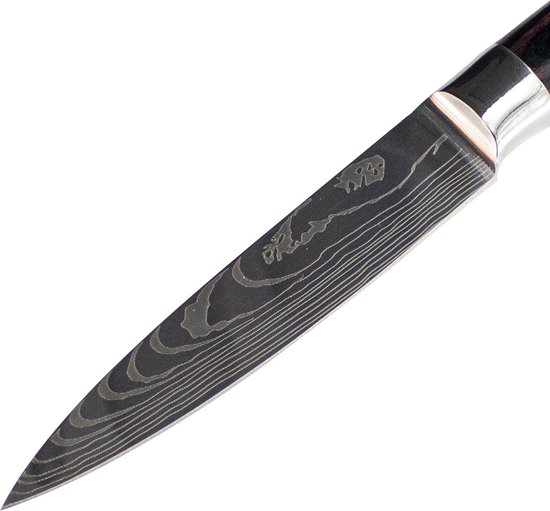 Shinrai Japan - Couteau d'office japonais 9 cm - Couteau de chef - Couteau Damas - Imprimé Damas - Avec coffret cadeau de Luxe
