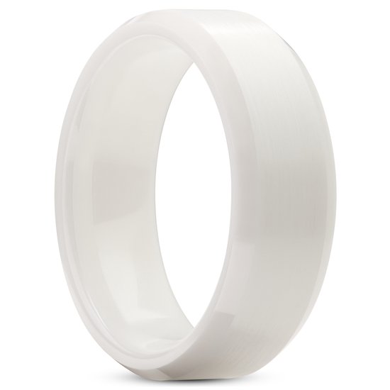 Ferrum | 8 Witte Geborstelde & Gepolijste Keramische Ring met Afgeschuinde Randen