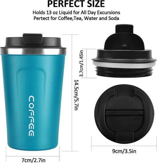 thumbnail: Roestvrijstalen Reismok – 380ml, Geïsoleerd, Lekvrij Deksel – Voor Koffie, Thee, Onderweg, Kantoor Of Auto