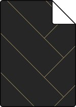 Proefstaal ESTAhome behang visgraat-motief zwart en goud - 139310 - 26,5 x 21 cm