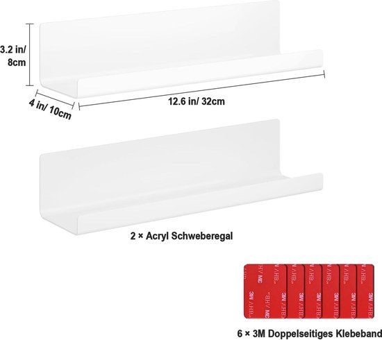 QWORK® Set van 2 witte acryl wandplanken 30x15x7cm, veelzijdige zwevende planken voor luidsprekers, planten, fotolijsten en meer