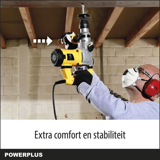 Powerplus Elektrische klopboormachine POWX1175 - 4 in 1: boren hamerboren beitelen en beitelrotatie, 1600 W boormachine, 5 J, SDS plus, 6 accessoires