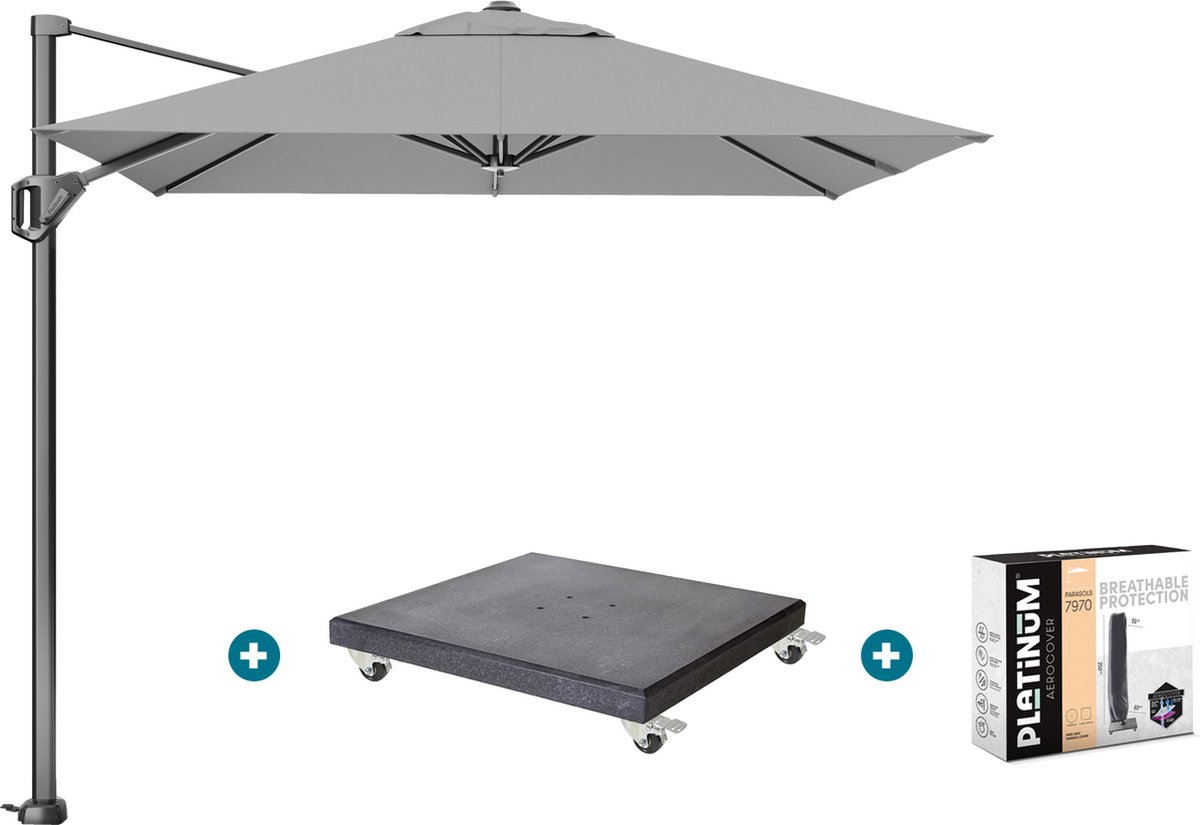 Platinum Voyager zweefparasol T1 2.5x2.5 m. - Light Grey met Marbella voet en hoes