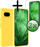 Hoes Geschikt voor Google Pixel 8a Hoesje Siliconen Back Cover Case Met 2x Screenprotector - Hoesje Geschikt voor Google Pixel 8a Hoes Cover Hoesje - Geel