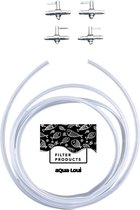 Aqua-Loui® - Luchtslang set – Slang set geschikt voor Aquarium en Zwembad – 5 Meter Luchtslang Ø 4/6 mm + 4 RVS metalen kranen – Transparant