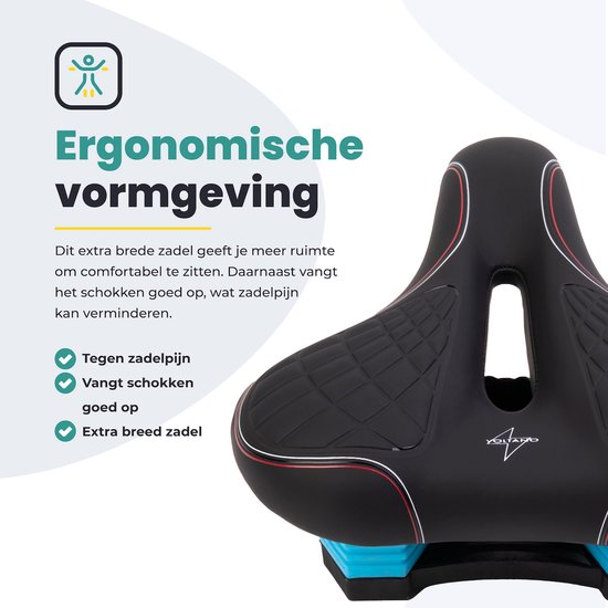 Voltano Zen Fietszadel Met Antislip Gelpads - Zwart / Rood - Uitsparing - Inclusief Zadelstrop - Unisex
