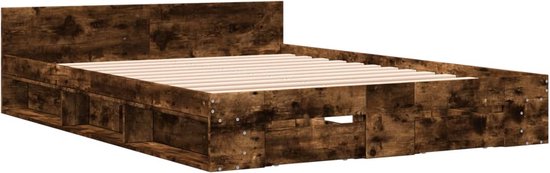 vidaXL - Bedframe - met - lades - bewerkt - hout - gerookt - eikenkleurig - 160x200 - cm
