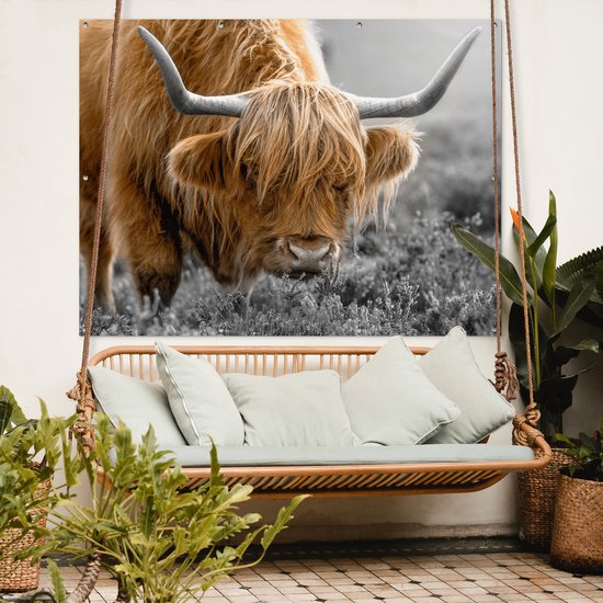 Décoration murale extérieur Highlander écossais - Fleurs - Vache - 160x120 cm