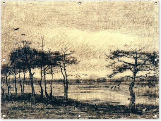 Tuinposter - Tuindoek - Tuinposters buiten - Dennenbomen in het moeras - Vincent van Gogh - 120x90 cm - Tuin
