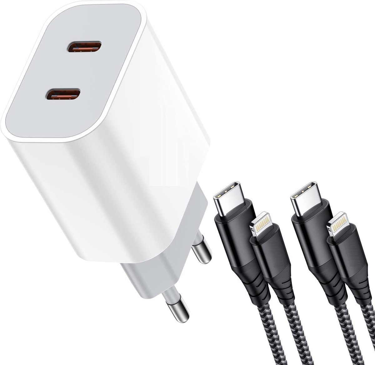 Chargeur USB C 35W + câble de charge 2x 1 mètre pour iPhone 14/14