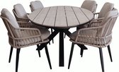 7-delige tuinset | 6 Isabel stoelen (Sand) | 220cm ovale Cyprus tuintafel (Wood)