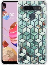 LG K51S Hoesje Groen Hexagon Marmer - Designed by Cazy