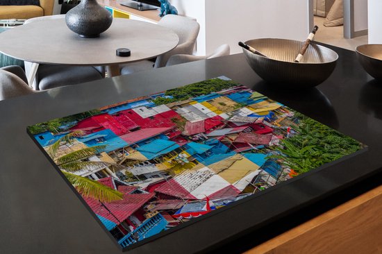 KitchenYeah® Inductie beschermer 77x51 cm - Yogyakarta - Huizen - Kleur - Kookplaataccessoires - Afdekplaat voor kookplaat - Inductiebeschermer - Inductiemat - Inductieplaat mat