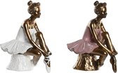 Decoratieve figuren DKD Home Decor 12 x 9,5 x 15,5 cm Roze Wit Balletdanseres (2 Stuks)