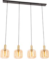 QAZQA zuzanna - Design Hanglamp eettafel voor boven de eettafel | in eetkamer - 4 lichts - L 120 cm - Zwart Goud - Woonkamer | Slaapkamer | Keuken