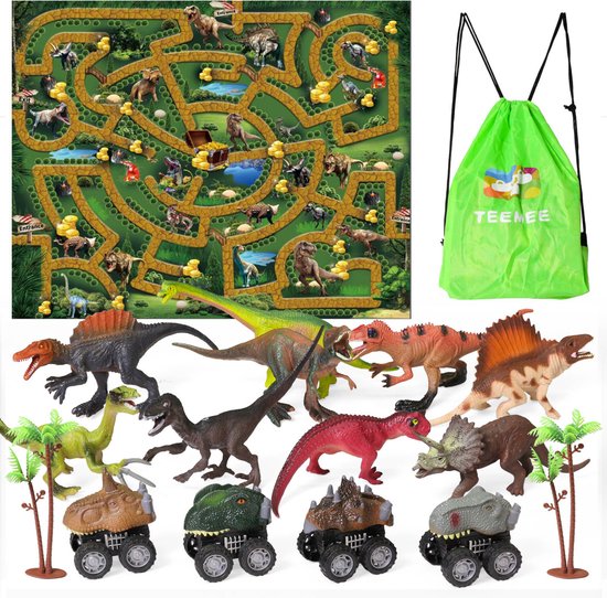 Dinosaurus speelgoed - dinosaurus- Jurassic world - 4 dinosaurus auto - COMPLETE SET - 9 dinosaurussen 15 CM