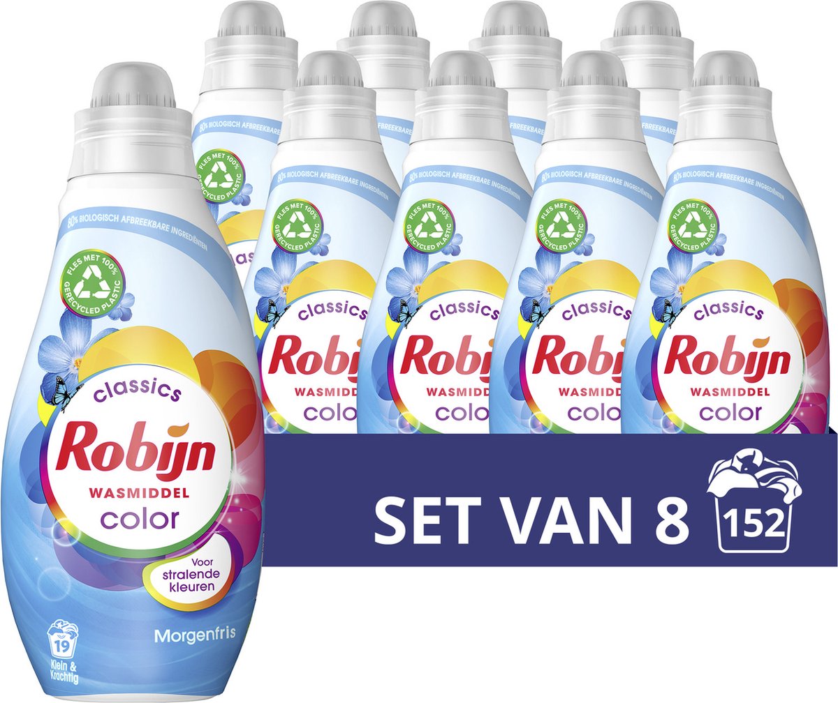 Robijn Klein & Krachtig Classics Color Morgenfris Vloeibaar Wasmiddel - 8 x 19 wasbeurten - Voordeelverpakking