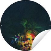 Tuincirkel Vrouw viert Mardi Gras met kleurrijke body painting - 120x120 cm - Ronde Tuinposter - Buiten XXL / Groot formaat!