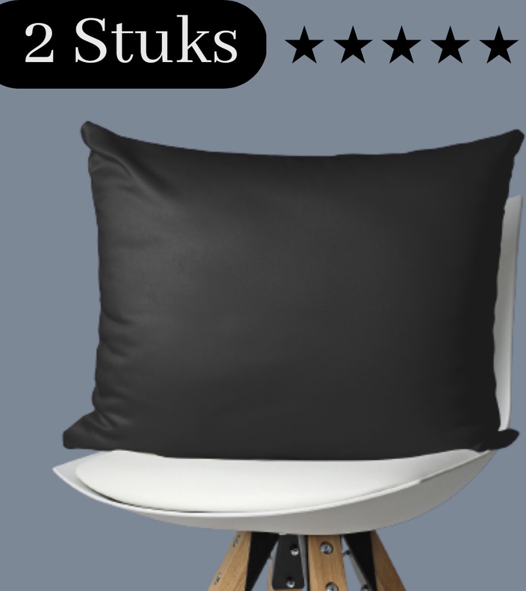 Droomtextiel Kussenslopen Katoen Satijnen Zwarte 60 x 70 cm - Set van 2 - Anti allergeen - Huidverzorging - Haarverzorging - Hoogwaardige Kwaliteit - Super Zacht