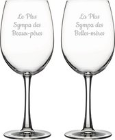 Rode wijnglas gegraveerd - 46cl - Le Plus Sympa des Beaux-pères & La Plus Sympa des Belles-mères