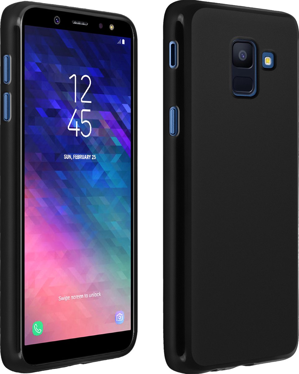 Avizar Hoes Geschikt voor Samsung Galaxy J6 Siliconengel - Zwart, Zwart