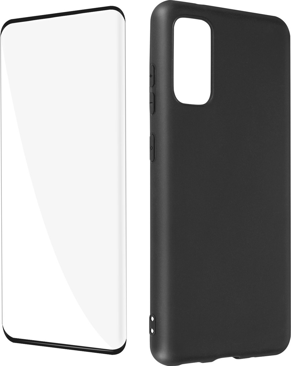 Geschikt voor Samsung Galaxy s20 Soepele gel siliconen hoes en 9H gehard glas - zwart