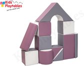 Zachte Soft Play Foam Blokken set 11 stuks grijs-wit-paars | grote speelblokken | baby speelgoed | foamblokken | reuze bouwblokken | motoriek peuter | schuimblokken
