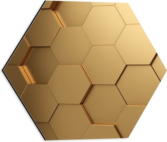 Dibond Hexagon - Hexagon Wand in het Goud - 40x34.8 cm Foto op Hexagon (Met Ophangsysteem)