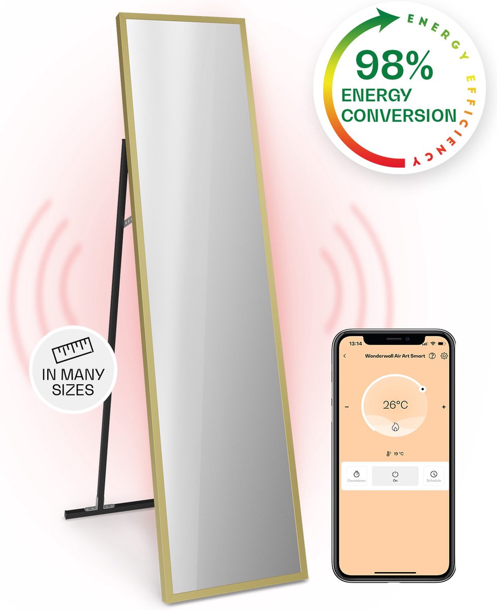 Klarstein infraroodkachel, infrarood spiegelkachel, vrijstaand model, infraroodkachel met thermostaat, kachel met raamdetectie en app-bediening, kachel, IP24 infraroodkachel, 900 W