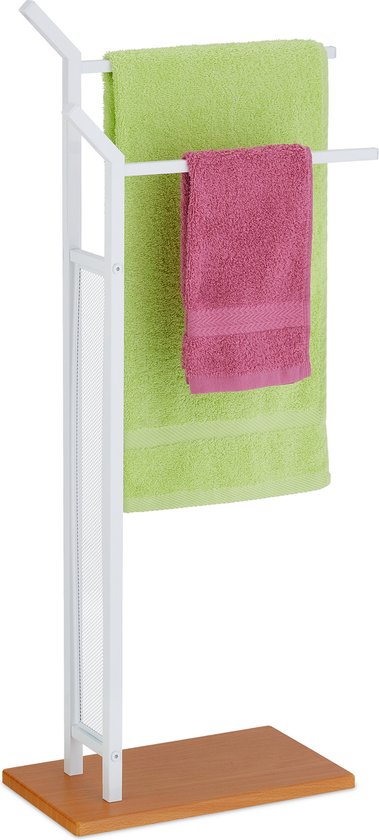 Relaxdays handdoekrek staand met 2 stangen - witte handdoekhouder - handdoekstandaard
