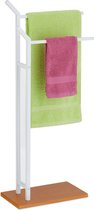 Relaxdays handdoekrek staand met 2 stangen - witte handdoekhouder - handdoekstandaard