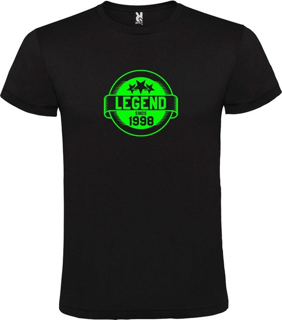 Zwart T-Shirt met “Legend sinds 1998 “ Afbeelding Neon Groen Size XXXXL