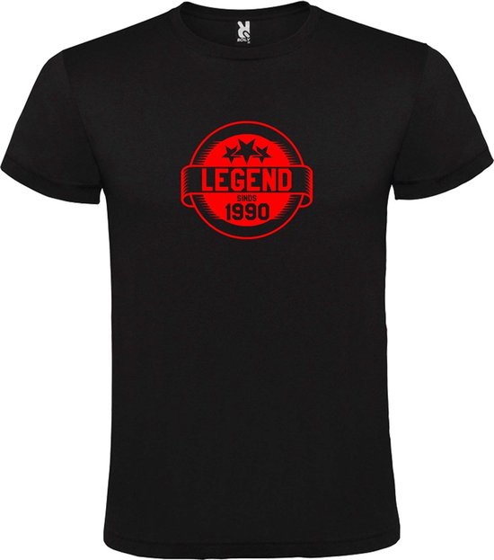 Zwart T-Shirt met “Legend sinds 1990 “ Afbeelding Rood Size XXXXXL